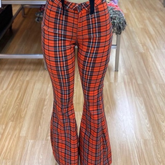 Denim - Plaid flare jeans